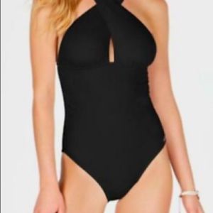 Michael Kors Solid Convertible Ruched One-Piece Sw